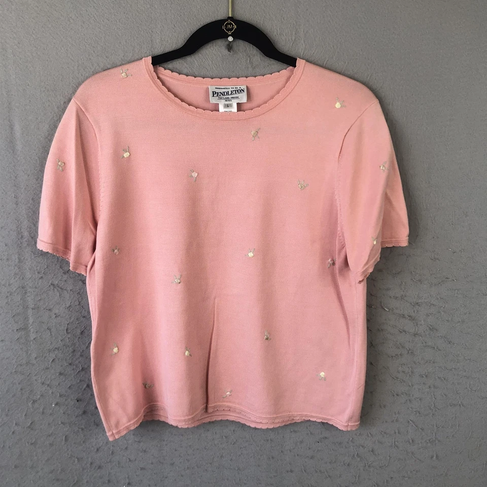 Pendleton Sweater Set Womens Petite Large Pink Silk Blend Embroidered Cardigan - Image 3 of 4