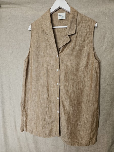 Blue Illusion 100% Linen Sleeveless Button-up Tunic Shirt L Relaxed Lux