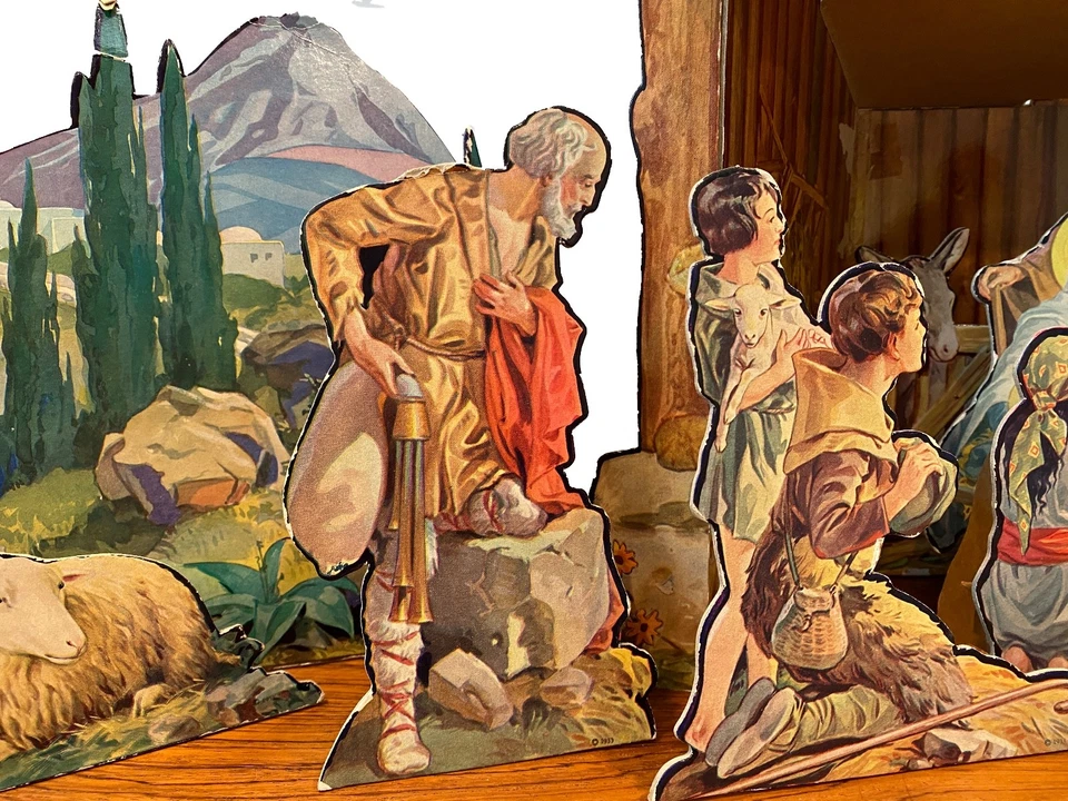 Belén de cartón Concordia 1933 "Christmas Crib" de 5 pies con caja St Louis MO Foto 3 de 4