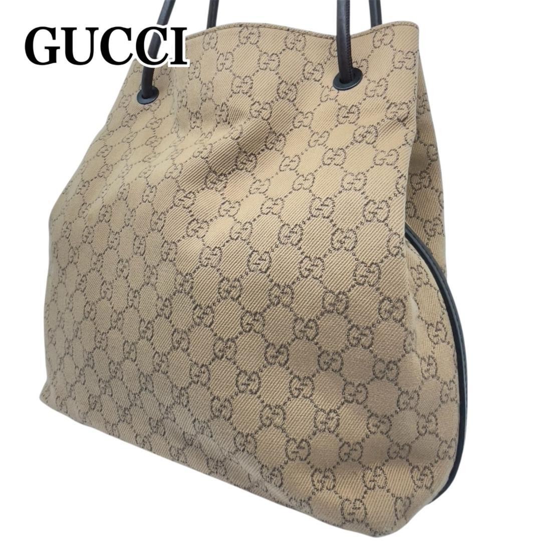 Gucci GG Canvas Leather Hobo Tote Bag Beige Shoulder Bag Pre-Owned