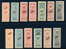 Latin America, 1905-1906 Uruguay Consular Revenue stamps, (13) MNH