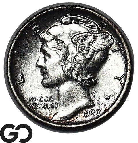 1930-S Mercury Dime Lustrous Full Bands AU+