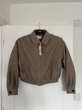 M&S WOMENS SABLE GREEN BEIGE BROWN CROPPED FAUX FUR BOMBER JACKET Size 12 BNwt