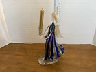 Vintage Murano hand blown Glass Blue with Gold flecks Angel Candle Holder