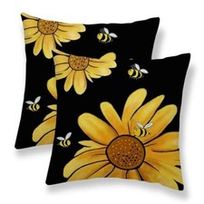 Summer Sunflower Pillow Covers 18x18 18" x 18" Pack of 1 Black Sunflower Bee