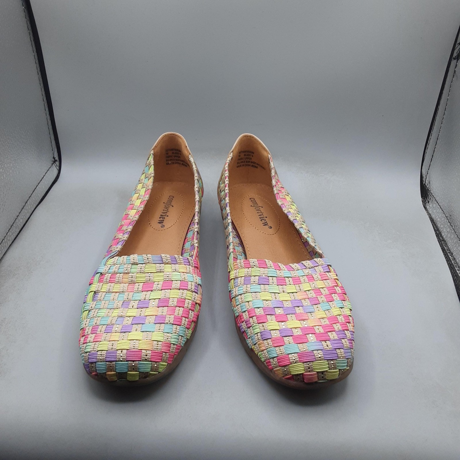 Comfortview Shoes Womens Size 7M Multicolor Bethany Woven Slip On Casual Flats