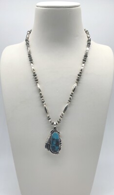 VTG Native American Sterling Silver Turquoise Pendant 18.5'' Necklace 22g #rac
