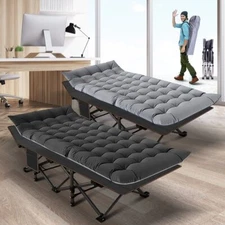 H&ZT Folding Camping Cot Adult Rest Bed Folding Cot Sleeping Bed Thick Pad