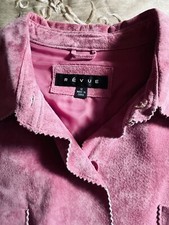 Womens size 12 pink suede suit with skirt preowned