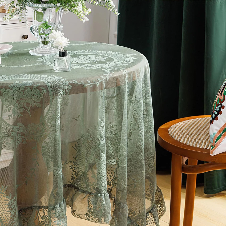 Vintage Embroidered Floral Tablecloth Rectangle Lace Table Cloth Cover Wedding - Image 3 of 4