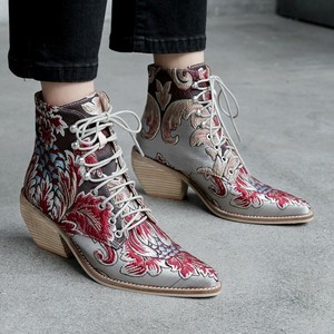 embroidered lace up boots