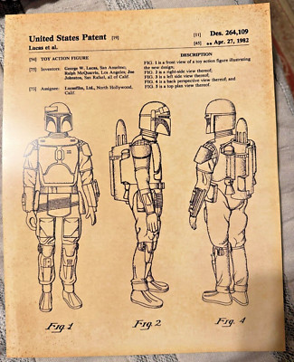 Boba Fett Star Wars Official US Patent Art Print - George Lucas Original - 19