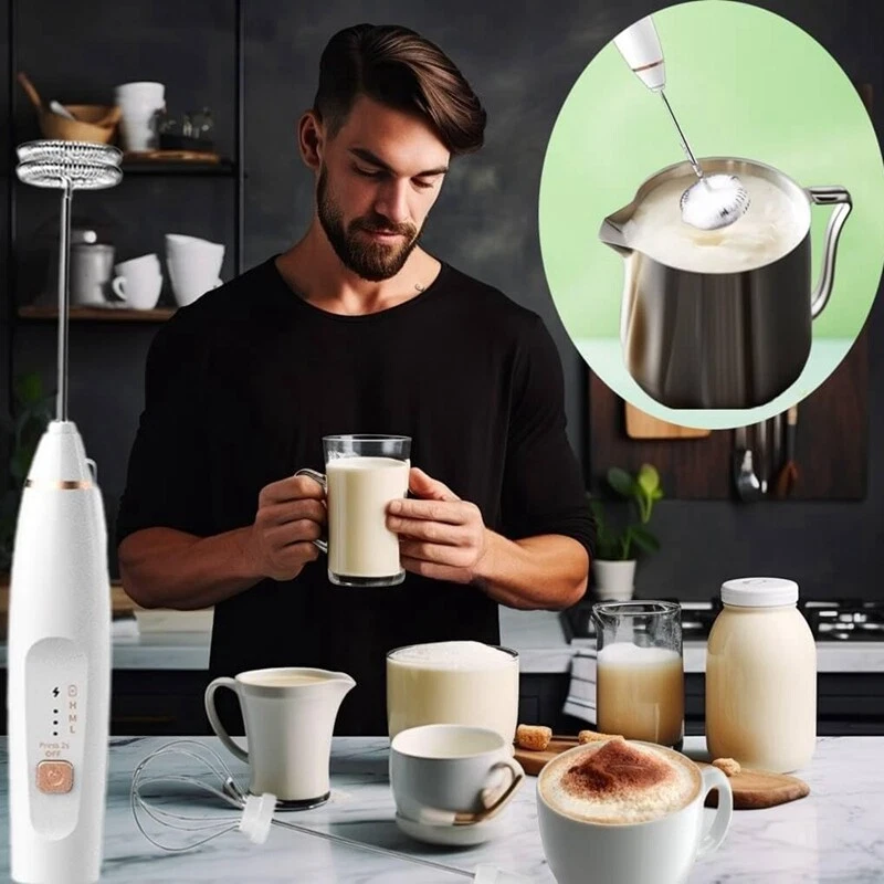 Milk Frother Mixer Rechargeable Handheld for Coffee with 2 Whisks,USB4334