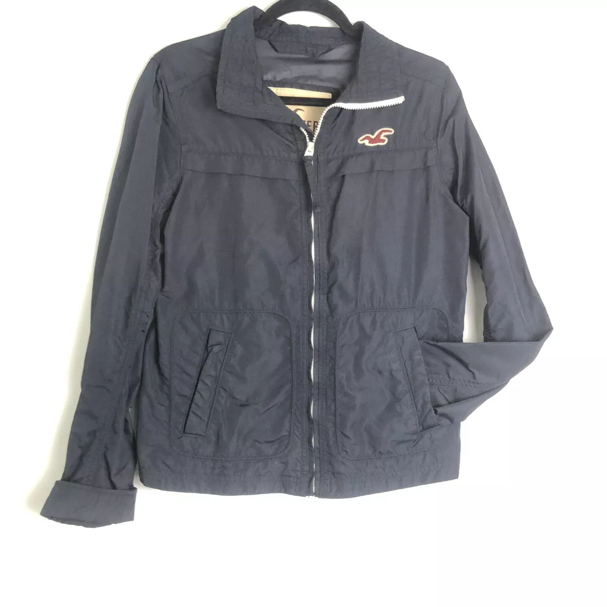 Hollister Womens S Full Zip Windbreaker Jacket Nylon Navy Blue