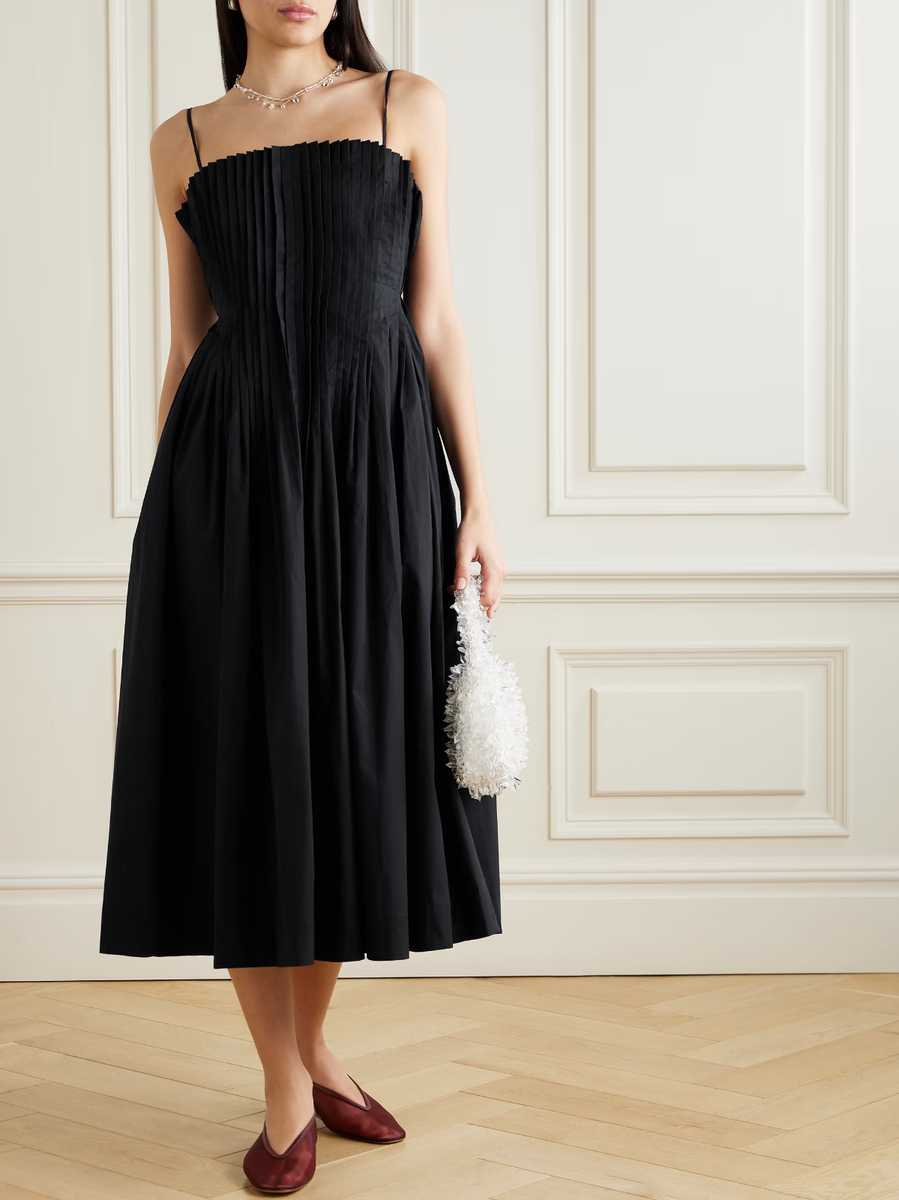 staud midi bella dress NEW STAUD Bella pleated cotton-blend poplin midi dress Sz 6 #D7607