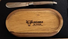 Laguiole en Aubrac  Butter Knife  Solid Horn Handles With Acacia Wood Dish New
