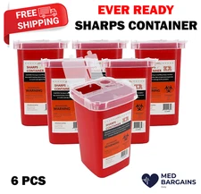 Ever Ready EVR202 Sharps Container Waste Disposal 1 Quarts / 32oz - RED 6PCS