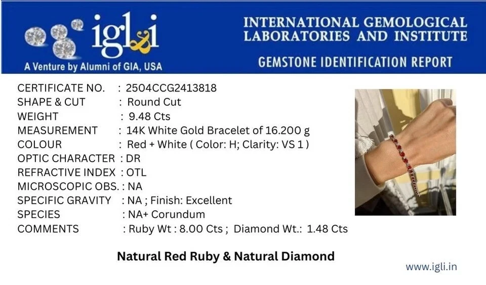 7.00 Ct Oval Cut Natural Red Ruby Diamond Link Tennis Bracelet 14K White Gold - Image 4 of 4