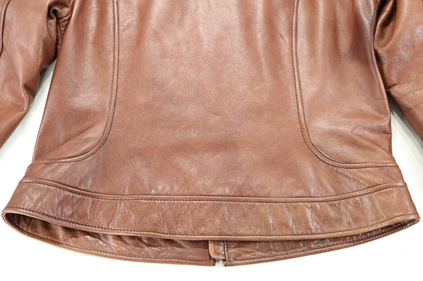 harley davidson jacket XL brown leather collared zip bar pockets Dusty Roads euc image 9