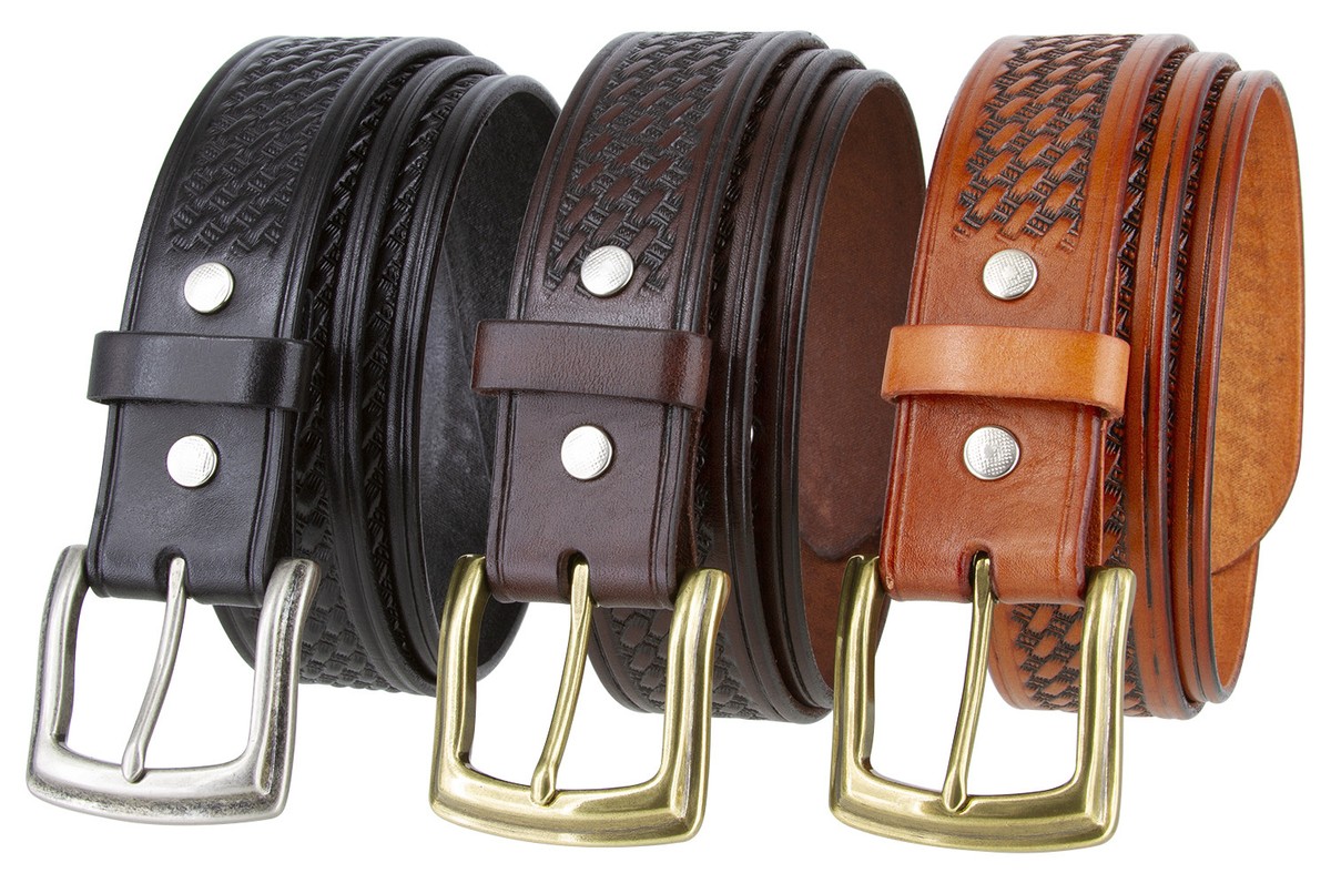 WHBM Tan Basketweave Belt Patent Leather Cane Wide Justin Men main image 4