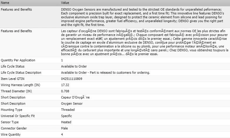 Sensor de oxígeno aguas arriba DENSO para 2001-2003 ACURA CL V6-3,2 L Foto 2 de 4