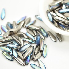 25 Beads - 5x16mm Dagger Crystal Graphite Rainbow Czech Glass Beads