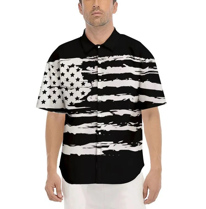 White And Black USA Flag Print Men's Short Sleeve Shirts