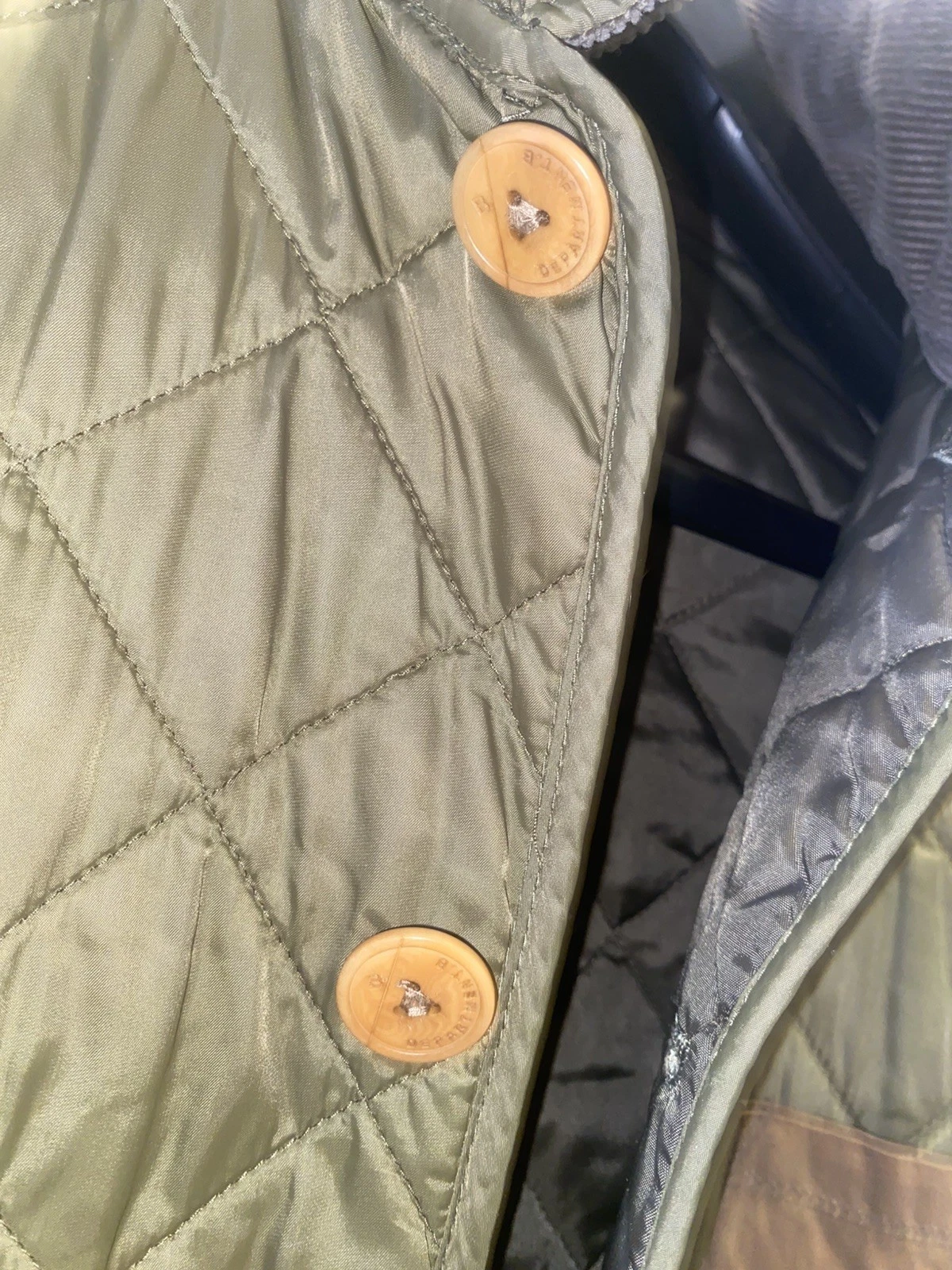 Barbour Dept B Lock Quilt Quilted Jacket Green with Corduroy Collar Men’s Large image 14