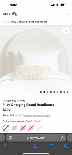 Dormify Riley Charging Round Headboard, Charging Feature, Ivory Velvet