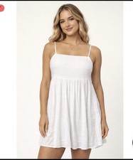 American Eagle Babydoll Mini Sun Dress Size L Lined White Gauze Beachy Boho