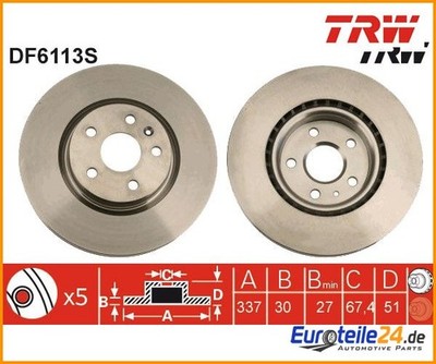 2pcs Brake Disc TRW DF6113S for Opel Insignia A Saab 9-5