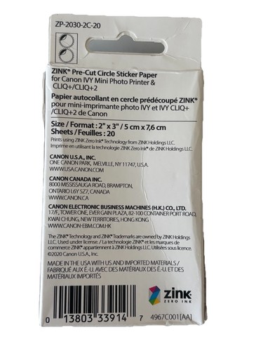 Canon Ivy Zink Pre-Cut Circle Sticker Photo Paper 20 Sheets 1.3” Cliq+/Cliq+2 - Bild 7 von 7