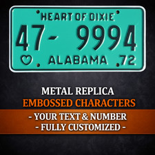 Alabama 1972 METAL EMBOSSED License Plate Personalized Custom Car Auto REPLICA