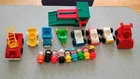 Vintage Fisher-Price Little People Lot Of 18 Fire Engine, Race Car, Grease Lift