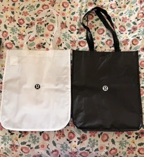 Lululemon Black/white 2 x Reusable Shopping Gift Bag Medium Yoga Tote 14 x 16 in