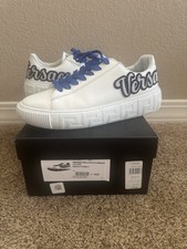 Men  s Versace Sneaker Vite Tell Patch College White And Royal Blue Size 42 US 9