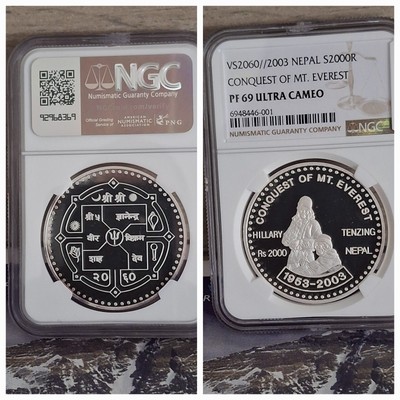 Nepal S2000 Rup 2003 Silber 1oz. Conquest of Mt. Everest NGC 69 TOP POP 3 ONLY 