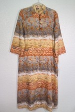 Vintage Loungees Dress Womens 12 Scenic Bird Floral Kaftan Maxi Boho Housecoat