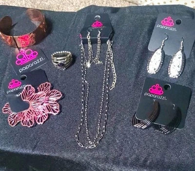 Paparazzi Mixed Lot Women’s Fashion Jewelry 6pc Earrings Necklace Bracelet Ring - Image 1 of 4