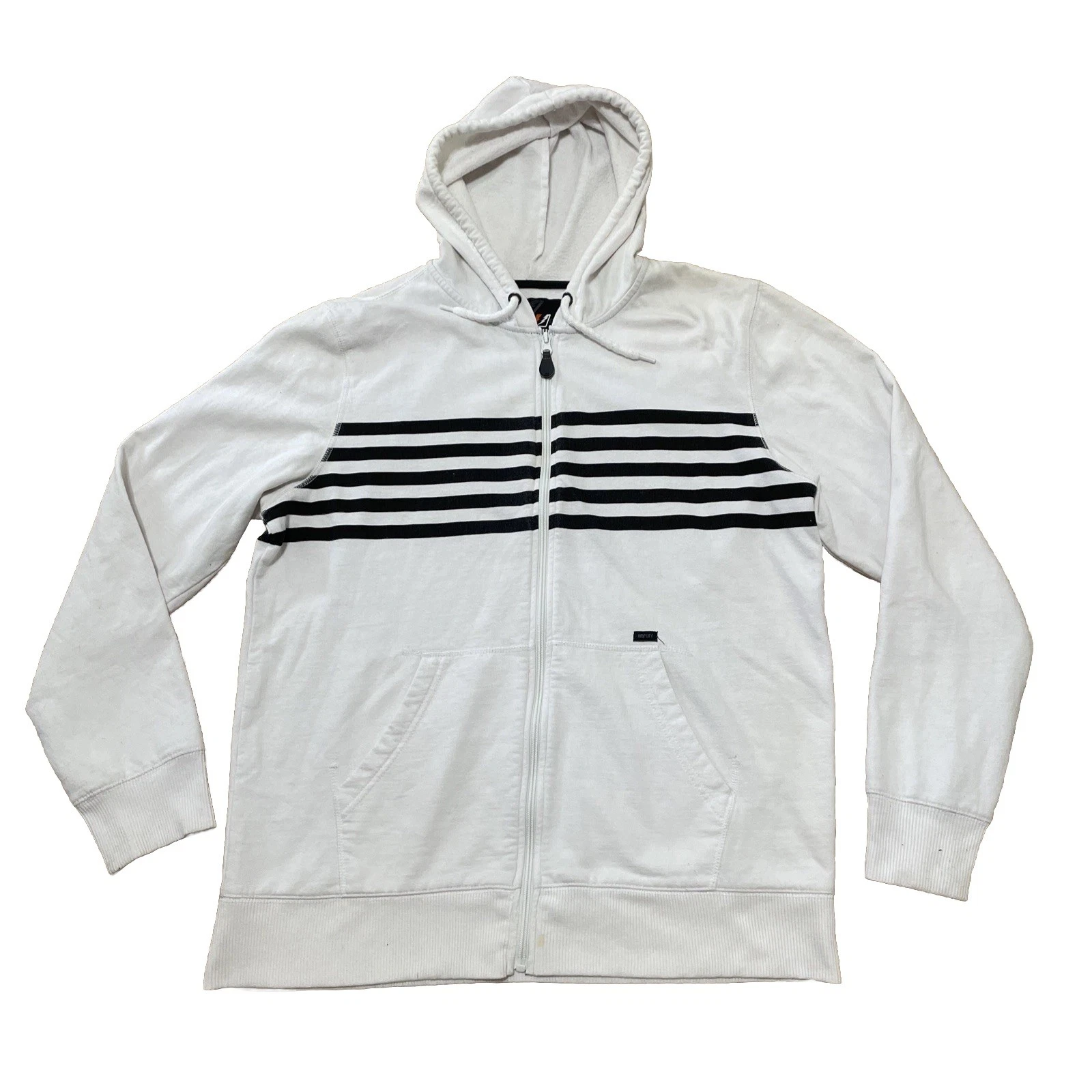 AMPLIFY Sweater XL Men Full Zip White Black Striped Skate Beach Y2k Style Hoodie