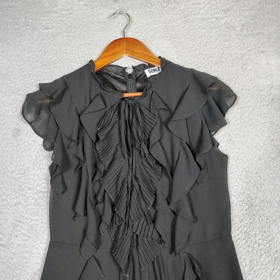 Sonia Rykiel Midi Dress Women's 38 Black Chiffon Ruffle Flutter Sleeve Classic - Image 2 of 4