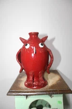 billy joe craven   OWL   face jug pottery, folk art, pottery 8''x5''