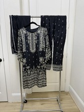 3-PCS printed satin silk Indian outfit with pants and dupatta
