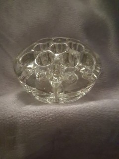 Vintage Clear Glass Round Flower Frog 11 Holes 3" by 1 1/4"