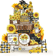 23 Pcs Sunflower Tiered Tray Decor Summer Rustic Sunflower Farmhouse Tiered Tray