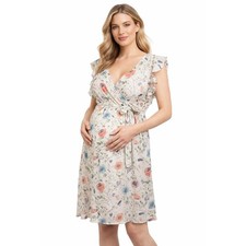 Jessica Simpson Maternity Floral Wrap Dress Flutter Sleeve Belted Midi Small