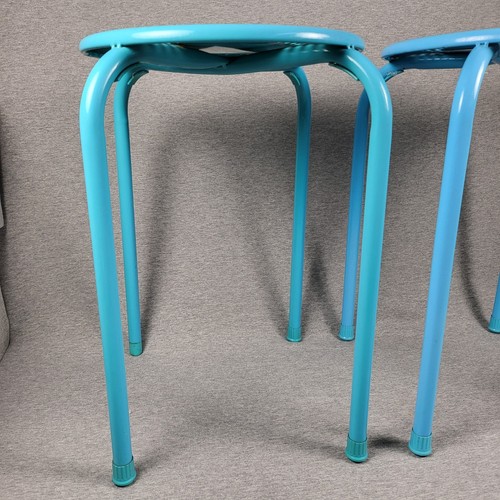 Vintage Pair Of Blue "POKER" Plant Stands Or Stools 18" X 12" Diameter - Picture 6 of 12
