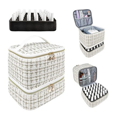 Nail Polish Organizer Bag Holds 30 Bottles & Nail Lamp,Double-Layer Nail Poli...