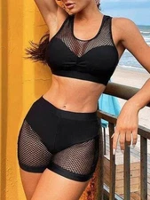 Bona Fide Fashion - Openwork Sleeveless Top and Shorts Swim Set - Women Fashion