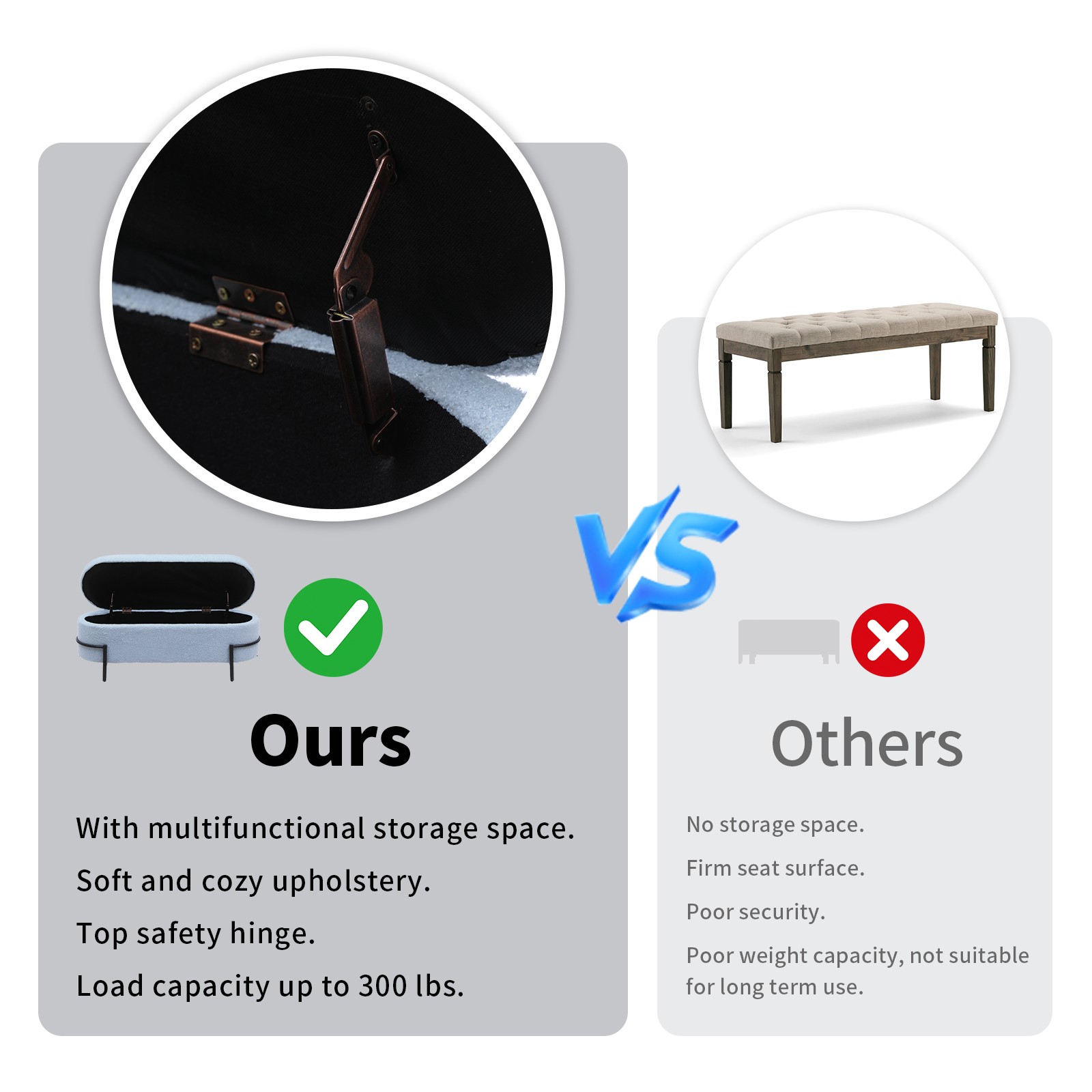 Storage Ottoman End of Bed Bench Upholstered Benches with Metal Legs Blue